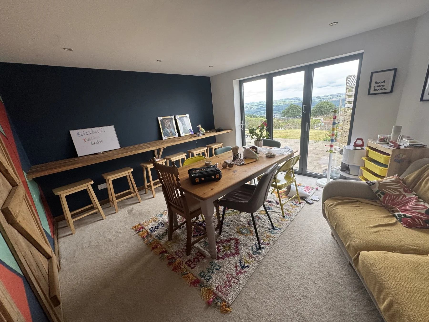The quiet, light-filled tuition room with views across the countryside